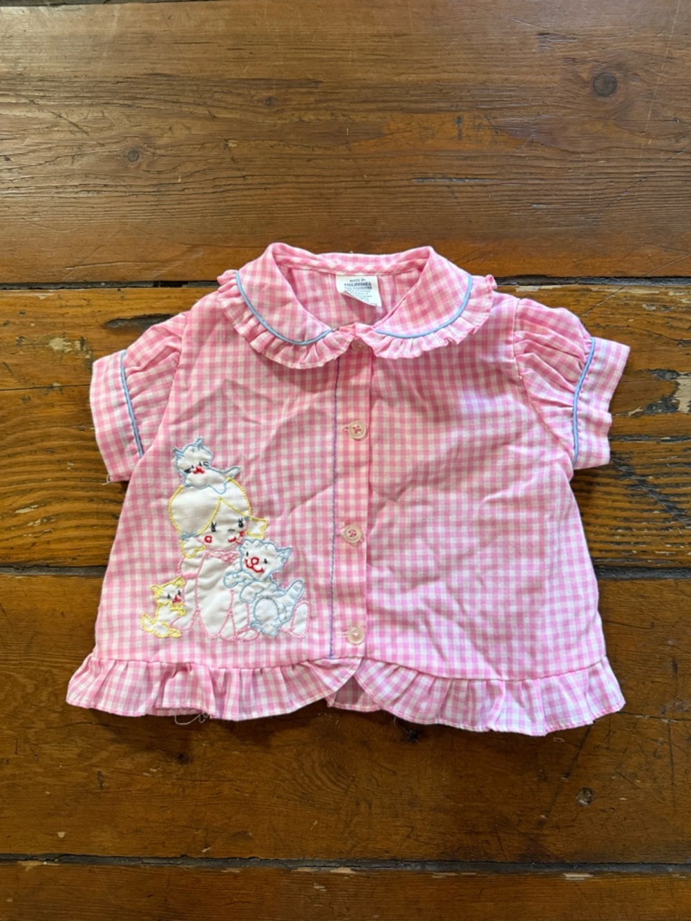 VTG Pink and White Gingham Ruffled Baby Blouse Top